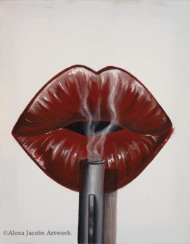 Red lips with gun smoke artwork by Alexa Jacobs
