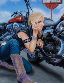 Harley-Davidson biker chick in Finishing Touch Harley-Davidson painting by Scott Jacobs