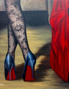 follow me, painting by alexa jacobs of legs in louis vuitton shoes