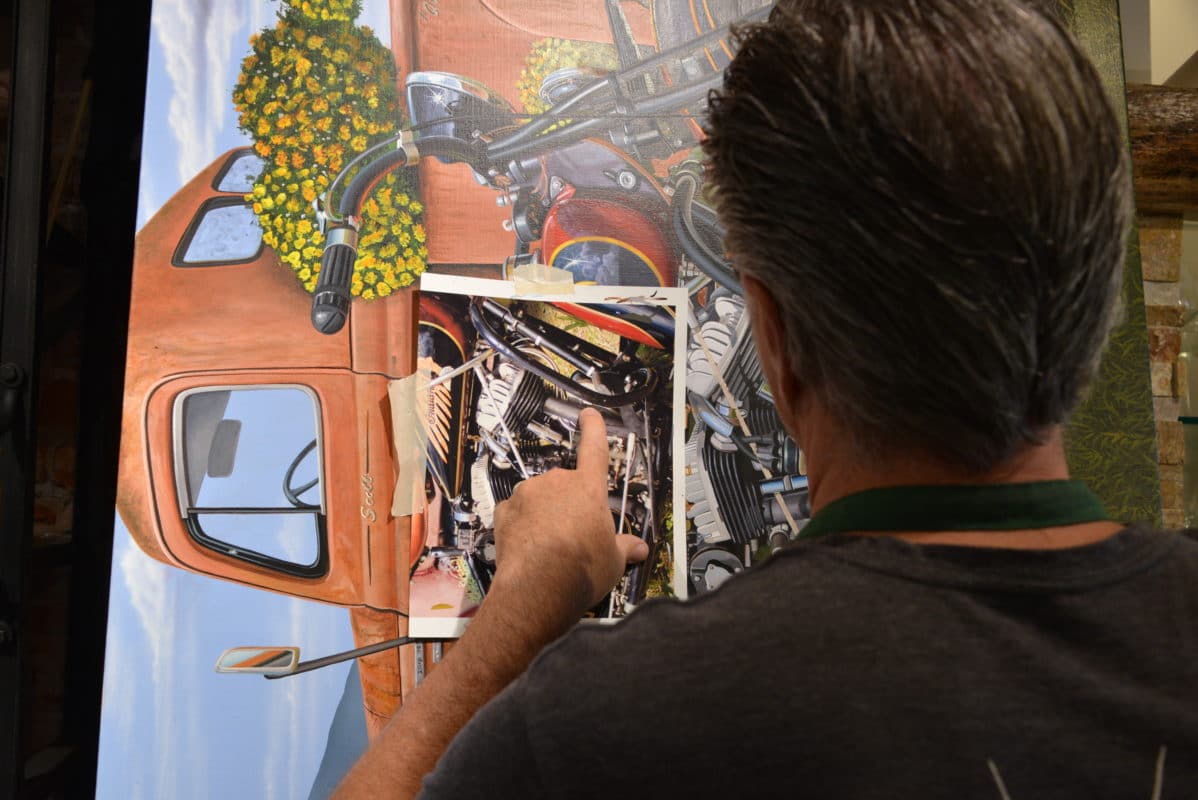 Scott focuses on the small details in his Indian Motorcycle painting