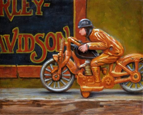 old cast iron Harley Davidson toy art by Danial James