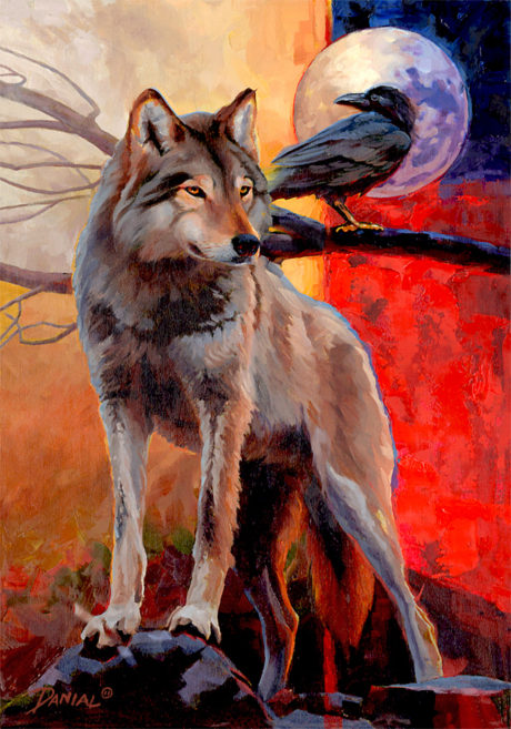 raven and wolf painting by Danial James