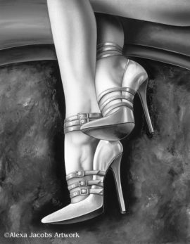 black and white women's shoes painting by alexa jacobs
