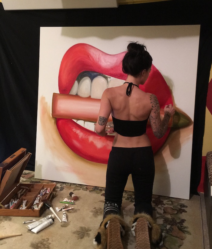 Alexa Jacobs starting her bullet and lips painting called Bite Me