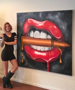 alexa jacobs next to her completed Bite Me bullet painting