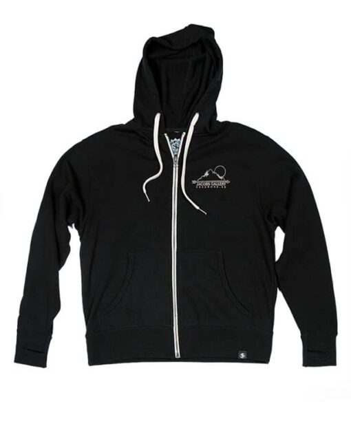 Front view black hoody with pocket Black Hills graphic
