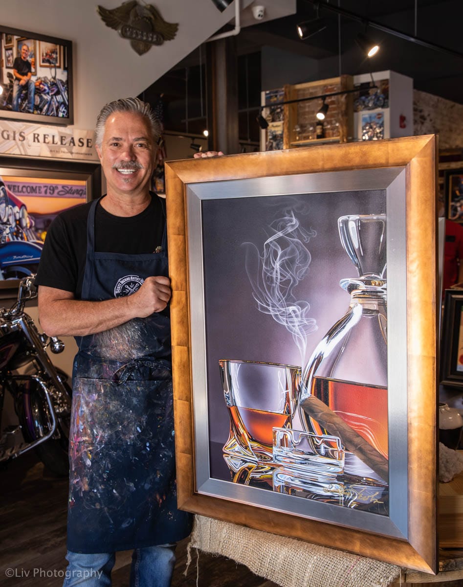 Scott Jacobs with his 2019 painting, Smooth and Smokey