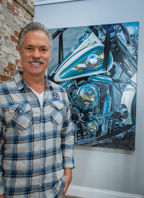 scott jacobs with his harley-davidson painting, Live to Ride