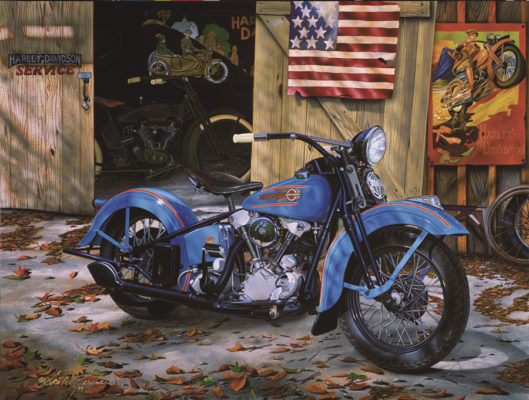 At Your Service, a harley-davidson motorcycle painting by Scott Jacobs