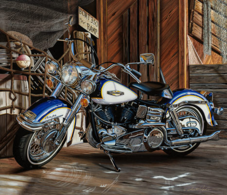 Catch of the Day, a famous motorcycle painting by artist scott jacobs