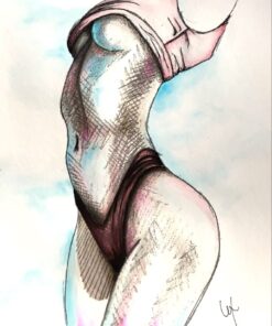 watercolor painting of a female figure lifting her tee by alexa jacobs