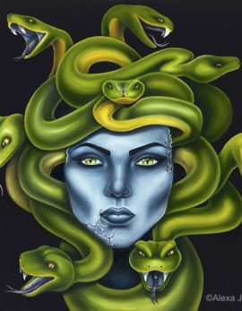 painting of Medusa with snake on her head by alexa jacobs