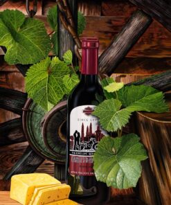 scott jacobs' 2020 harley-davidson wine painting with cheese, vines and antique wood called "off the wagon"
