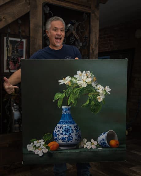 floral still life painting, "Flowers of Apples and Apricots" by Scott Jacobs