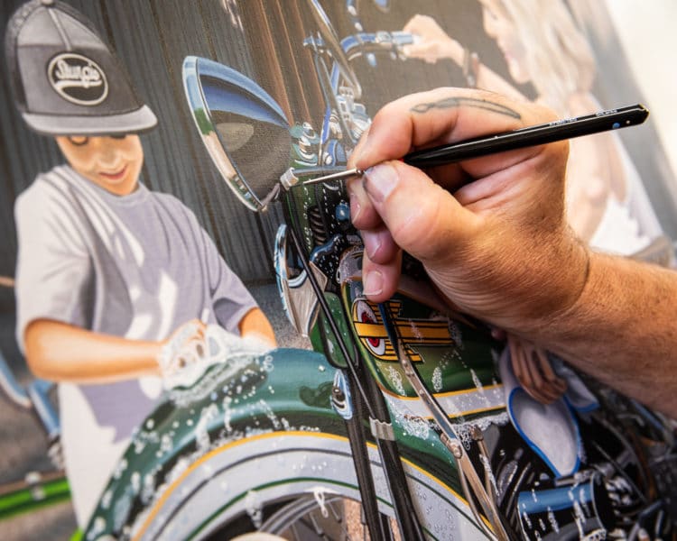 adding the details on the VLH harley in scott jacobs' 2021 sturgis painting