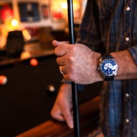 scott jacobs wearing his Felix watch he designed with Cuervo y Sobrinos