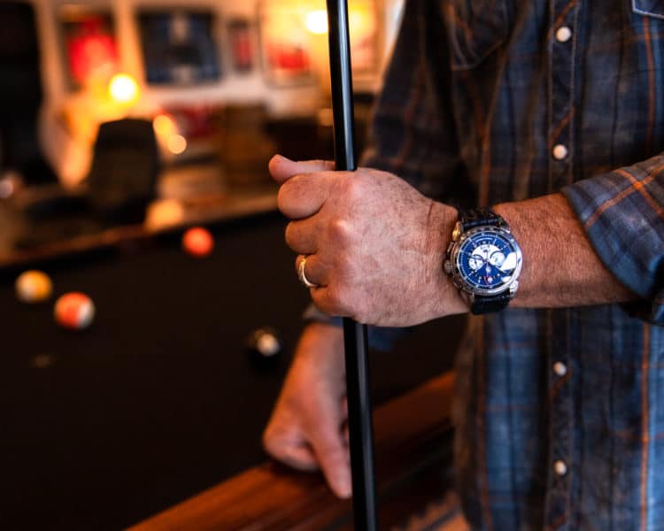 scott jacobs wearing his Felix watch he designed with Cuervo y Sobrinos