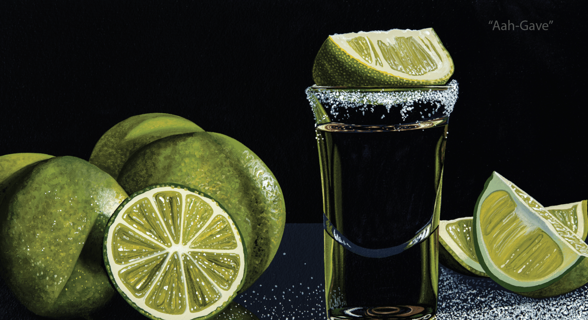 Scott Jacobs' painting, "Aah Gave" of limes and tequila