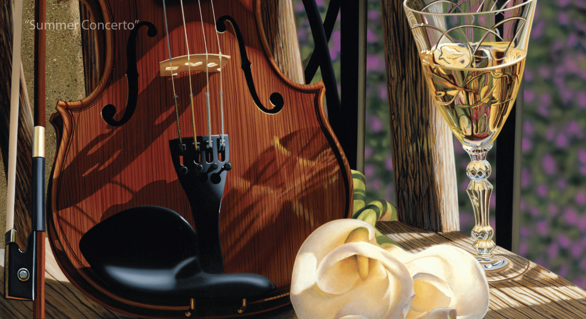 Scott Jacobs' violin and champagne painting "Summer Concerto"