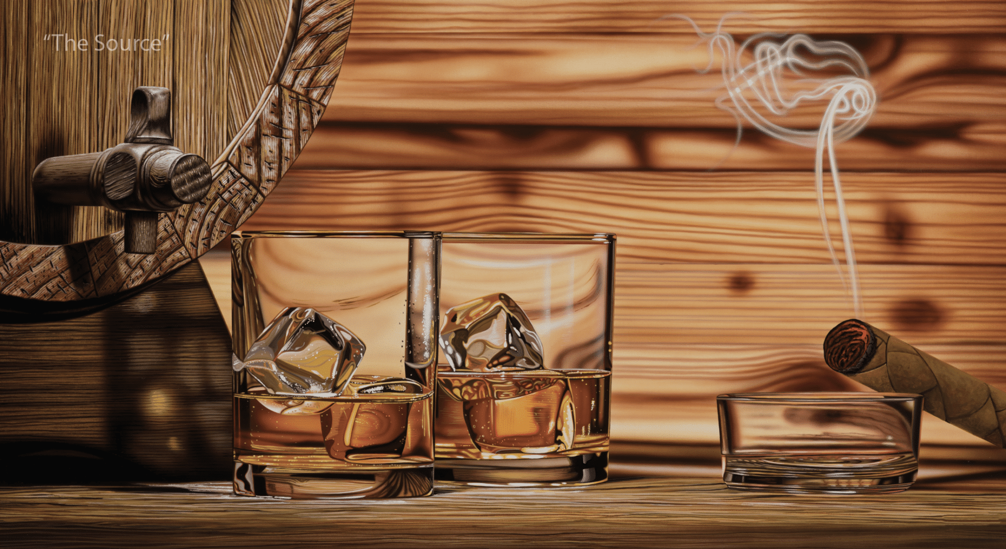Scott Jacobs' beautiful whiskey and cigar painting, The Souce
