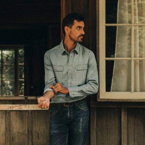 the ledge shirt in bleached chambray by taylor stitch