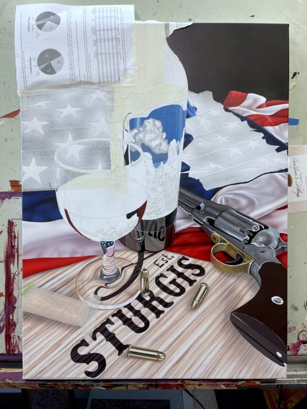 2022 sturgis motorcycle rally wine painting in progress by scott jacobs