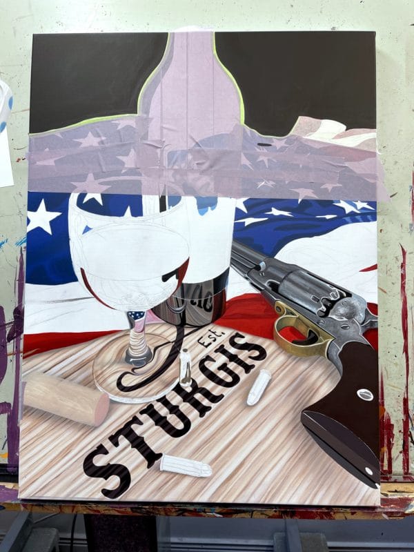2022 sturgis motorcycle rally wine painting in progress by scott jacobs