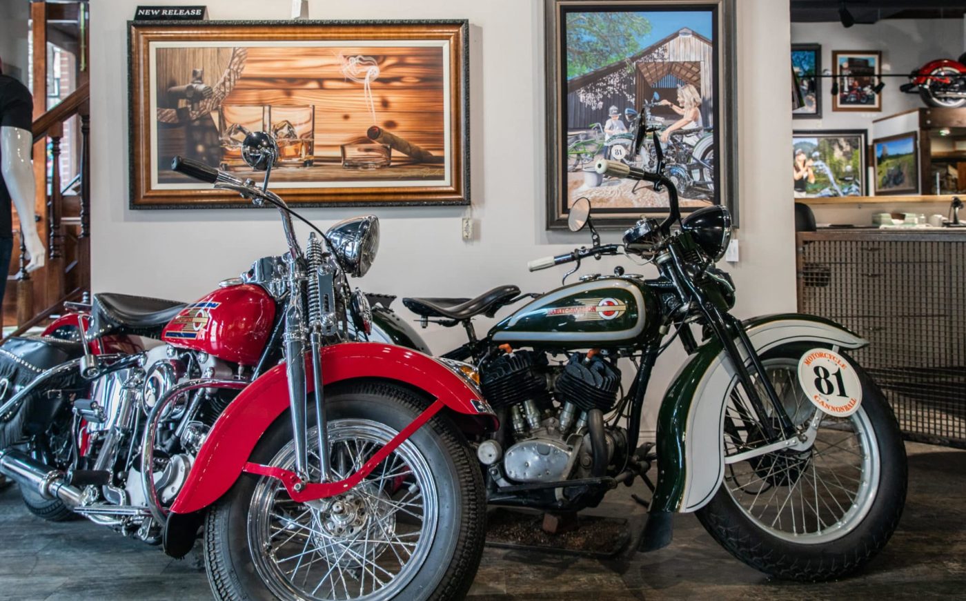 photo of the interior of jacobs gallery and their vintage motorcycles in deadwood south dakota
