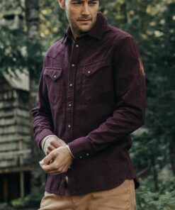 the western shirt in a deep burgundy by taylor stitch