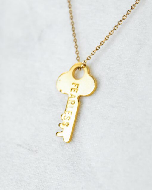 FEARLESS dainty key necklace by the giving keys in gold