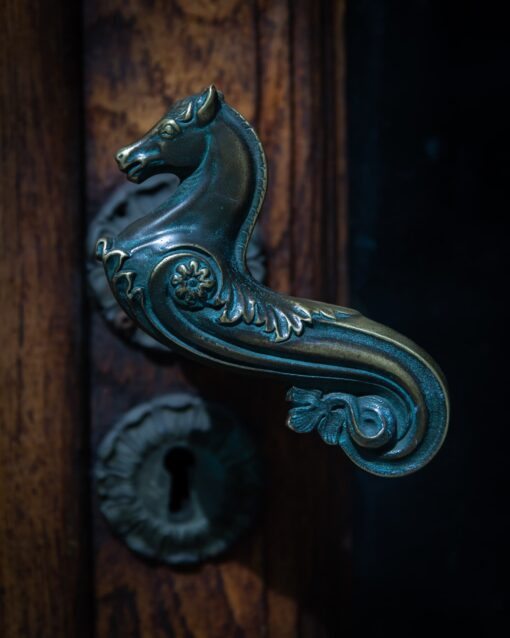 photo by olivia jacobs livmebe.com of an ornate horse doorknob in norway