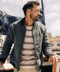 the bomber jacket in charcoal dry wax by taylor stitch