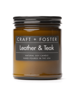 leather and teak candle