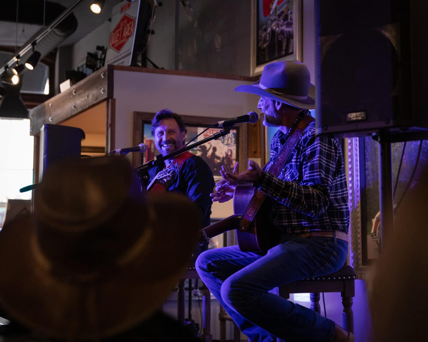 photo by Olivia Jacobs of musicians playing at Jacobs Gallery in deadwood