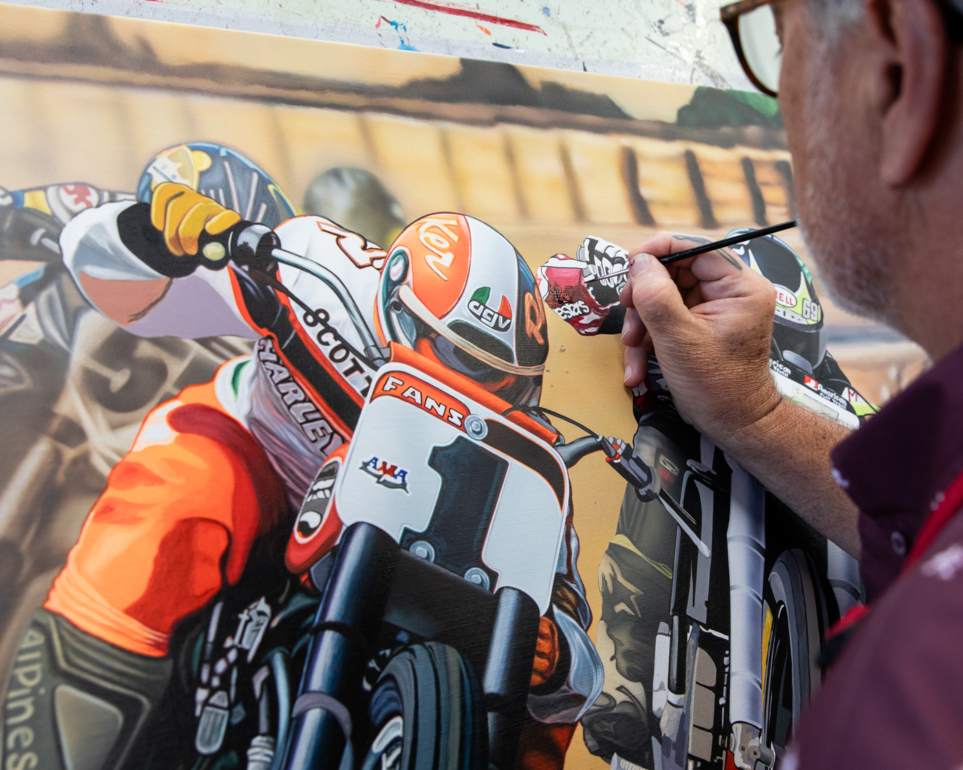 painting by Scott jacobs of scotty Parker and jared Mees dirt track racing