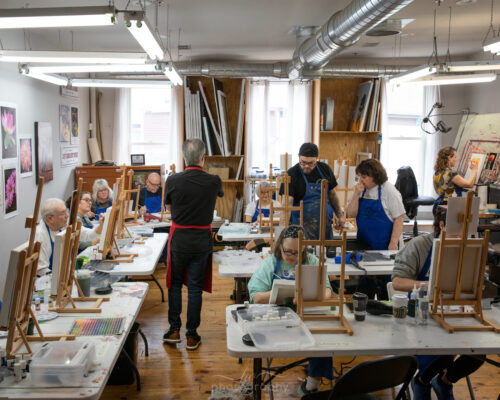 Scott Jacobs and his students painting during the 2024 artist retreat class