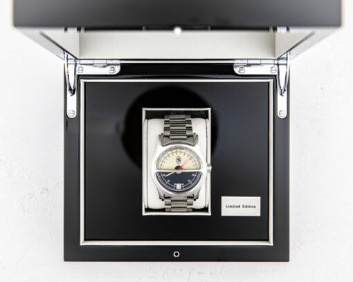 drive time watch with the steel band in a custom box by Scott Jacobs and Steve Soffa