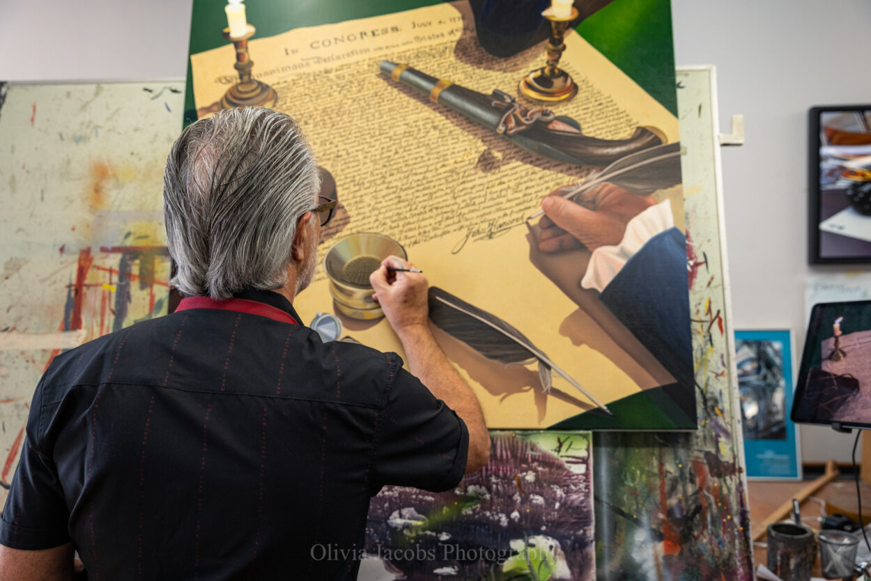 Scott Jacobs working on "the moment of freedom" the 250th anniversary White House painting