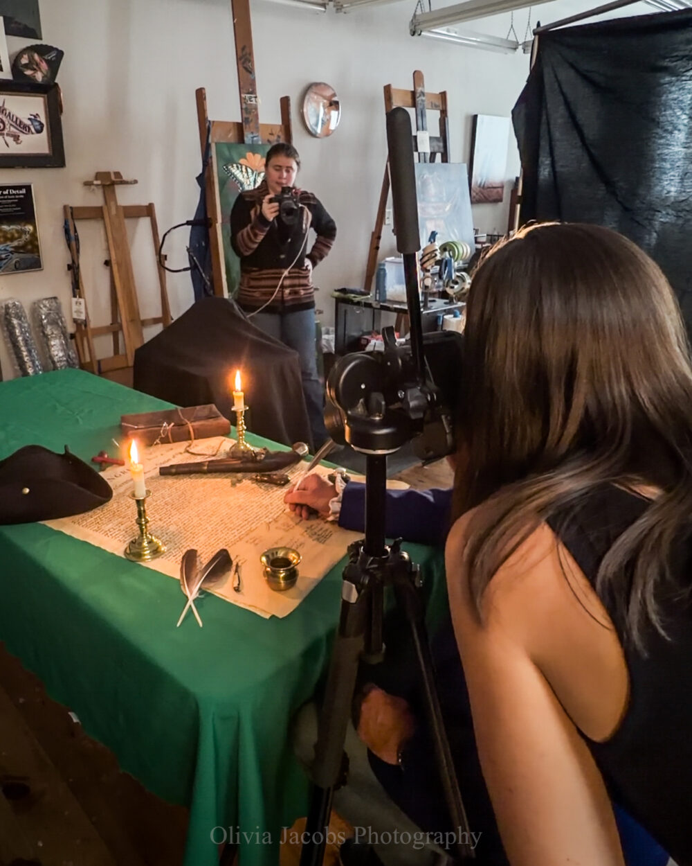 Olivia jacobs photographing the 250th anniversary painting for the USA