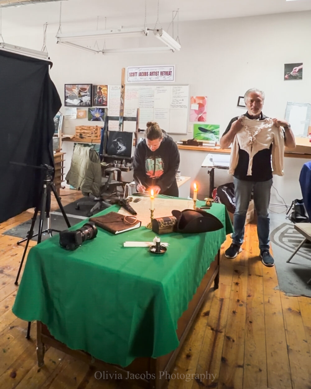 Jimi Josephsen, olivia jacobs, Scott Jacobs in the studio photographing the research for scott's 250 painting