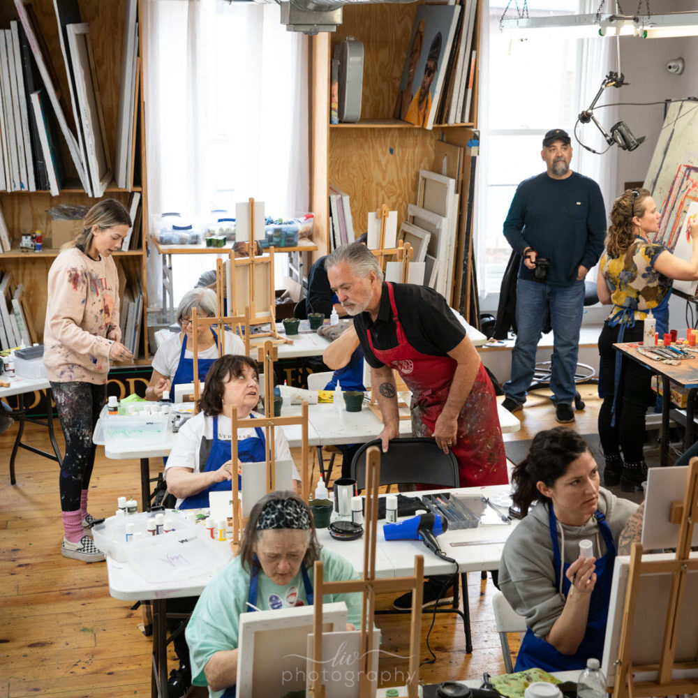 Scott Jacobs, Alexa Jacobs, Todd Jacobs, Jimi lynn Josephson and their student painting during the 2024 artist retreat class